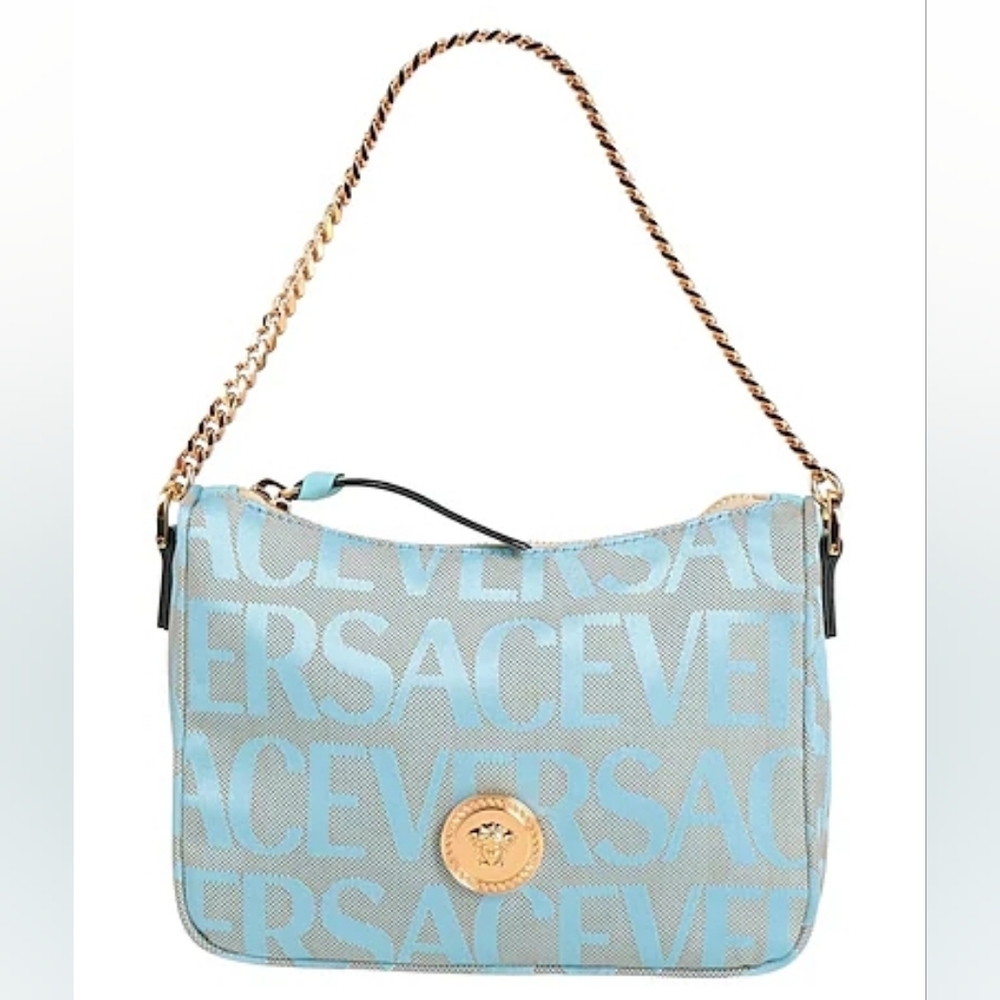 Versace Borse a Mano Donna Tessuto Celeste/Beige NWT
